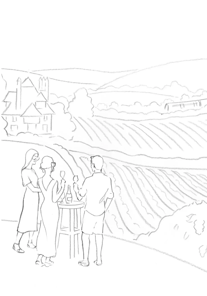 Initial scamp for the London St. Pancras Vineyard campaign. This was used as a base for the artwork.