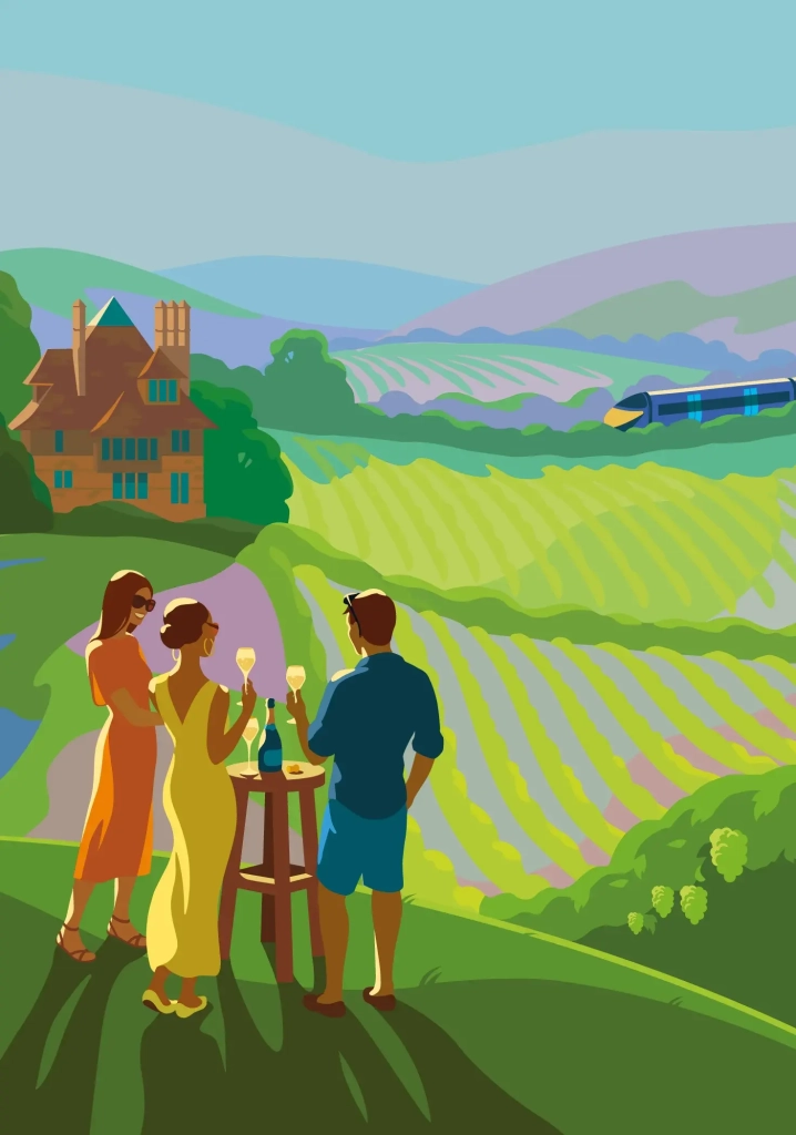 Initial scamp for the London St. Pancras Vineyard campaign. This was used as a base for the artwork.