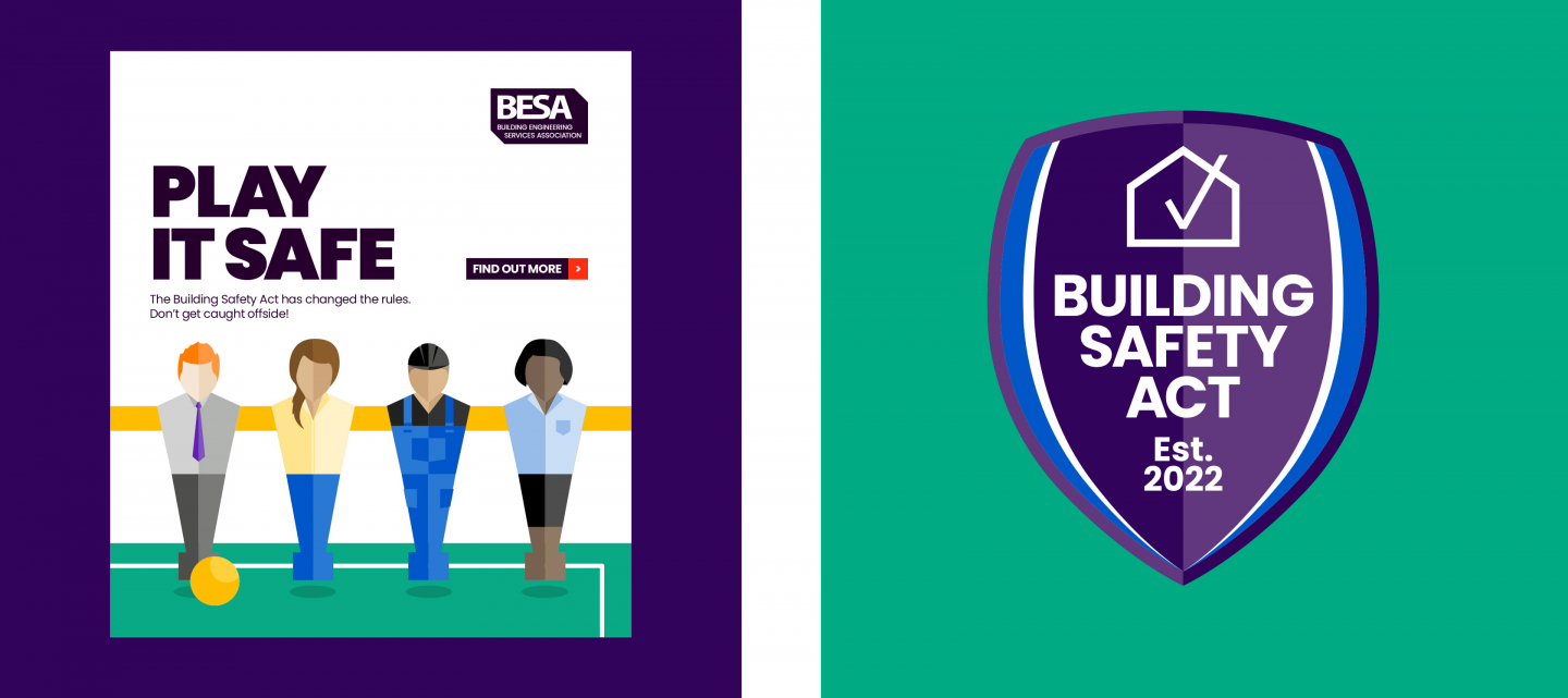 Play It Safe interactive PDF cover and Building Safety Act sports style badge illustration