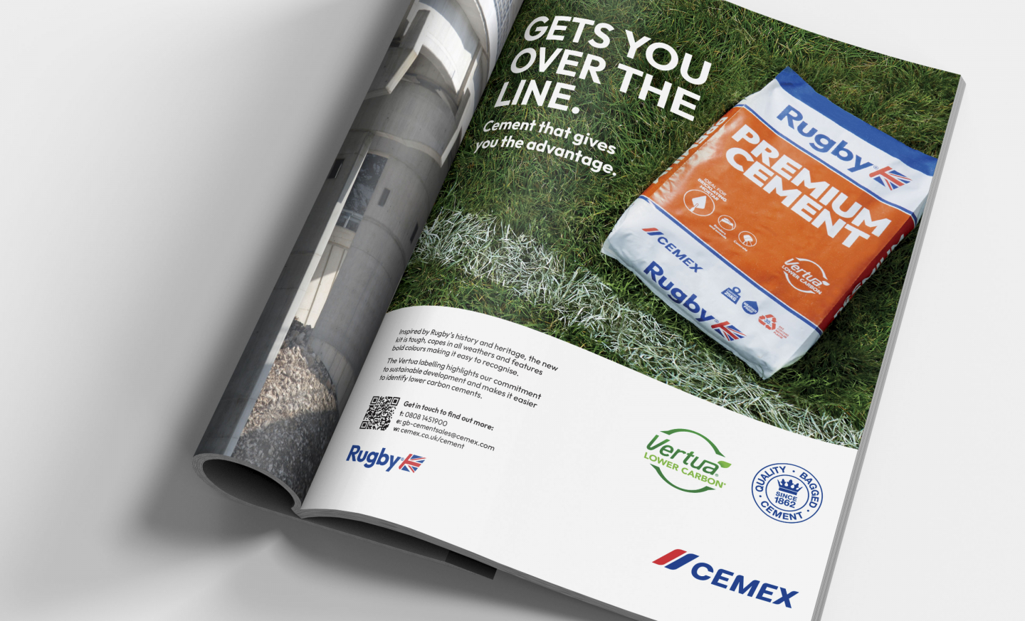 Rugby Premium press ad shown in magazine with headline 'Gets you over the line'