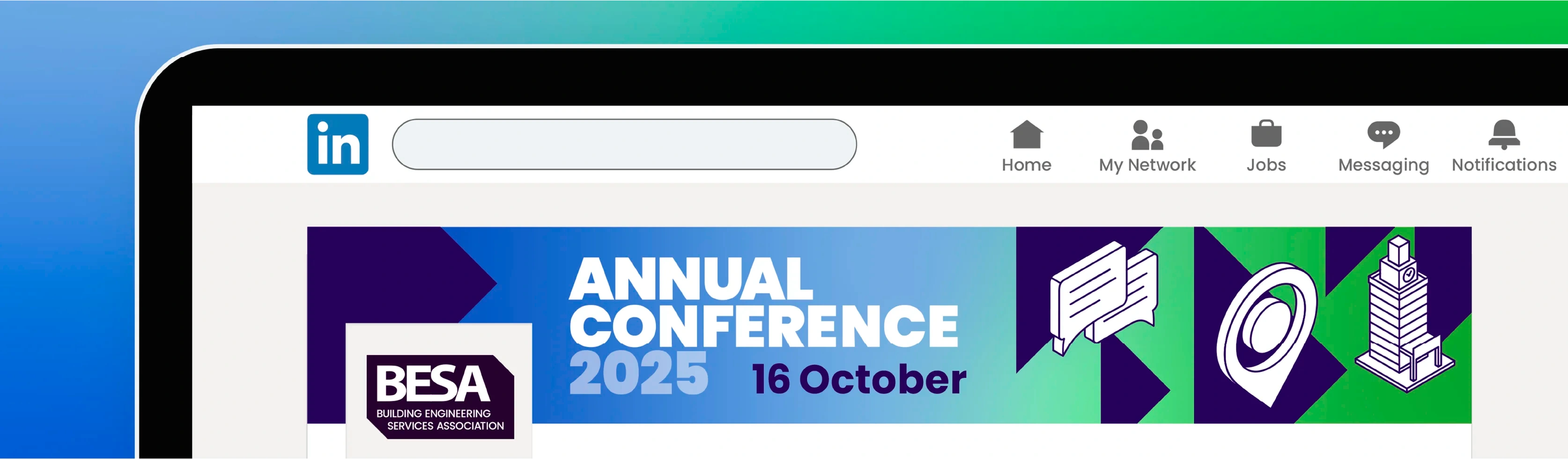 BESA Annual Conference Linkedin web Banner, showing the date of the event alongside brand iconography and assets.