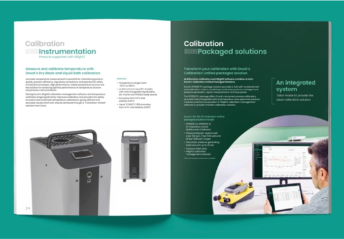 Baker Hughes Calibration Instrumentation double page spread design.