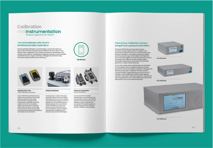 Baker Hughes Calibration Instrumentation double page spread design.