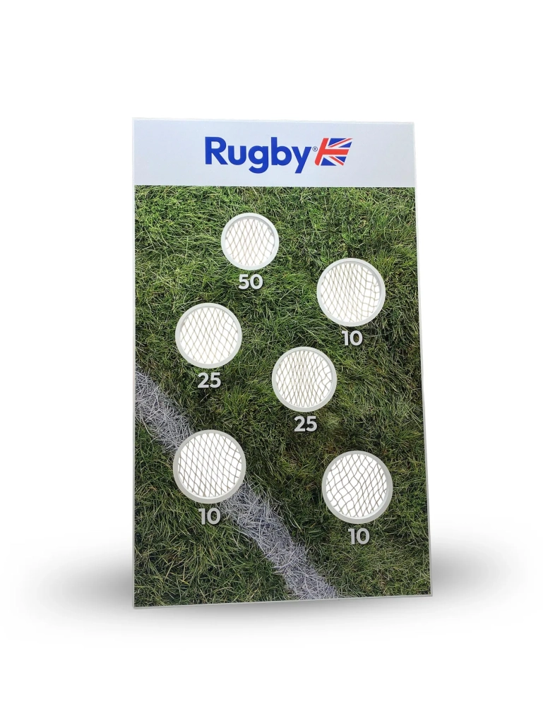 Interactive Cemex bean bag toss game stand.