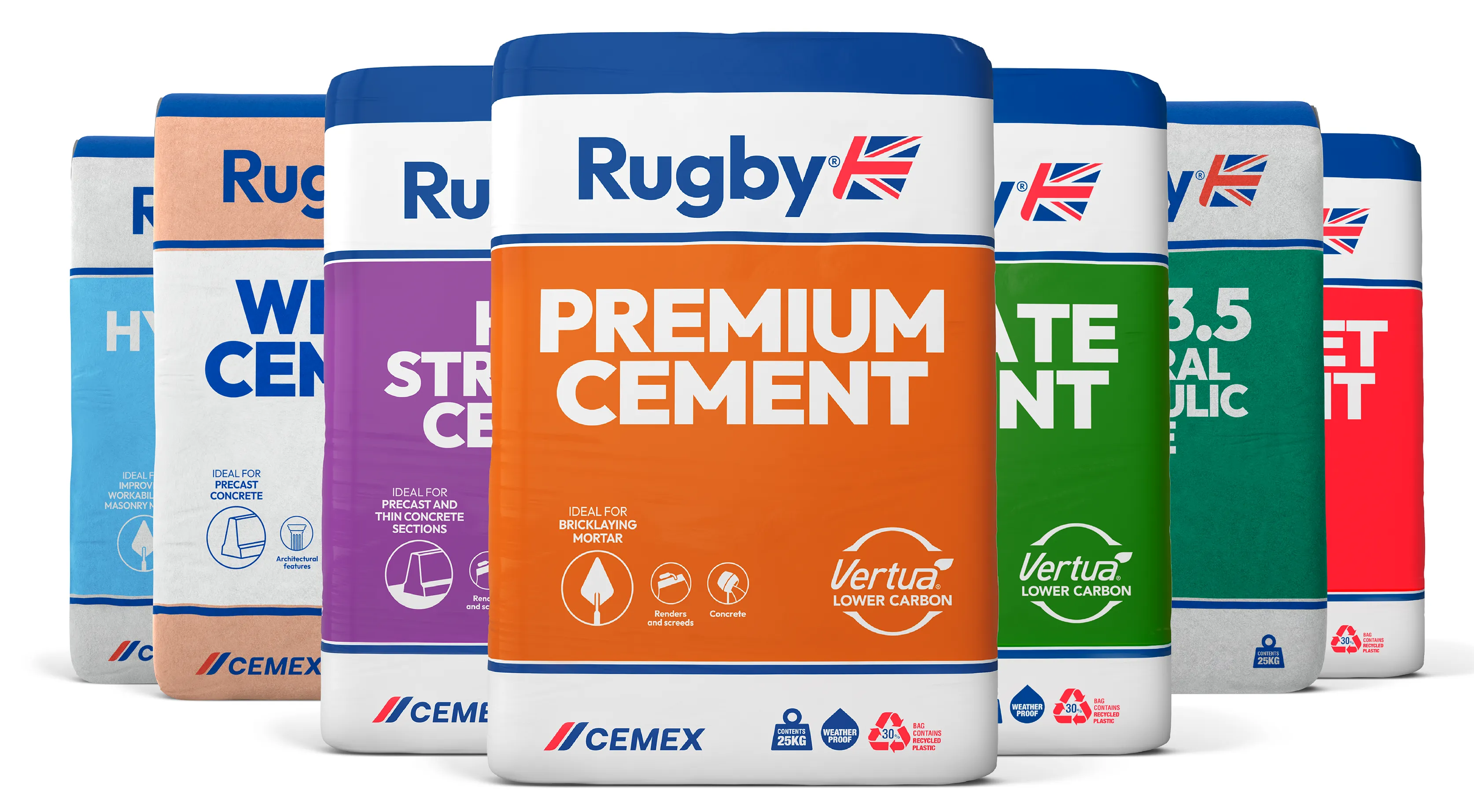 Digital packaging renders showing the range of Cemex cement options.