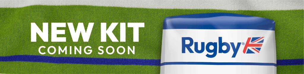 'New Kit Coming Soon'. Graphic showing fabric texture from rugby shirts used throughout the campaign.