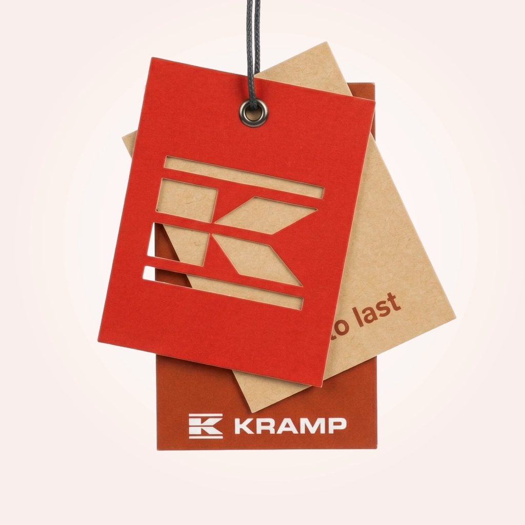 Die-cut cardboard Kramp label.