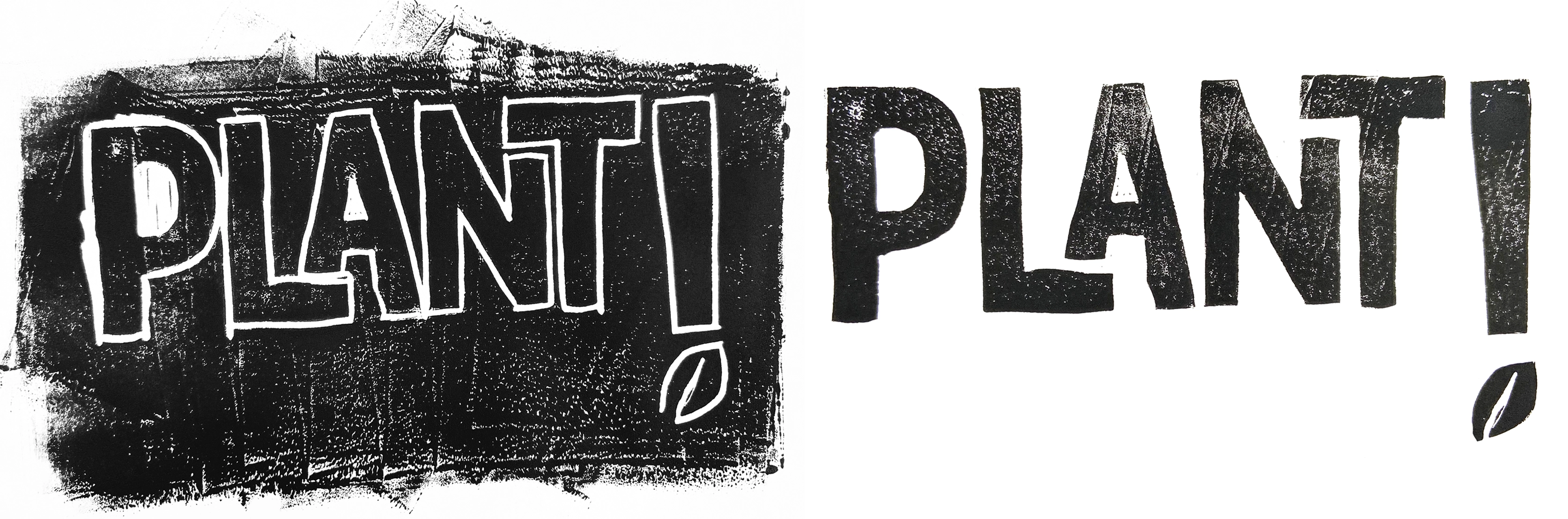 Initial Plant Revolution logo lino print.
