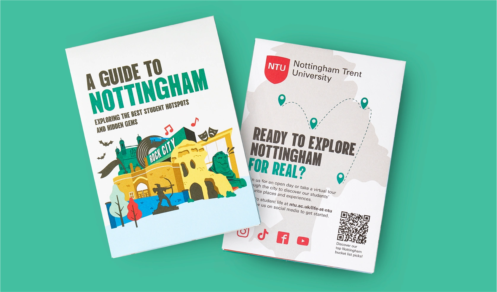 Front and back cover design for the guide to Nottingham.