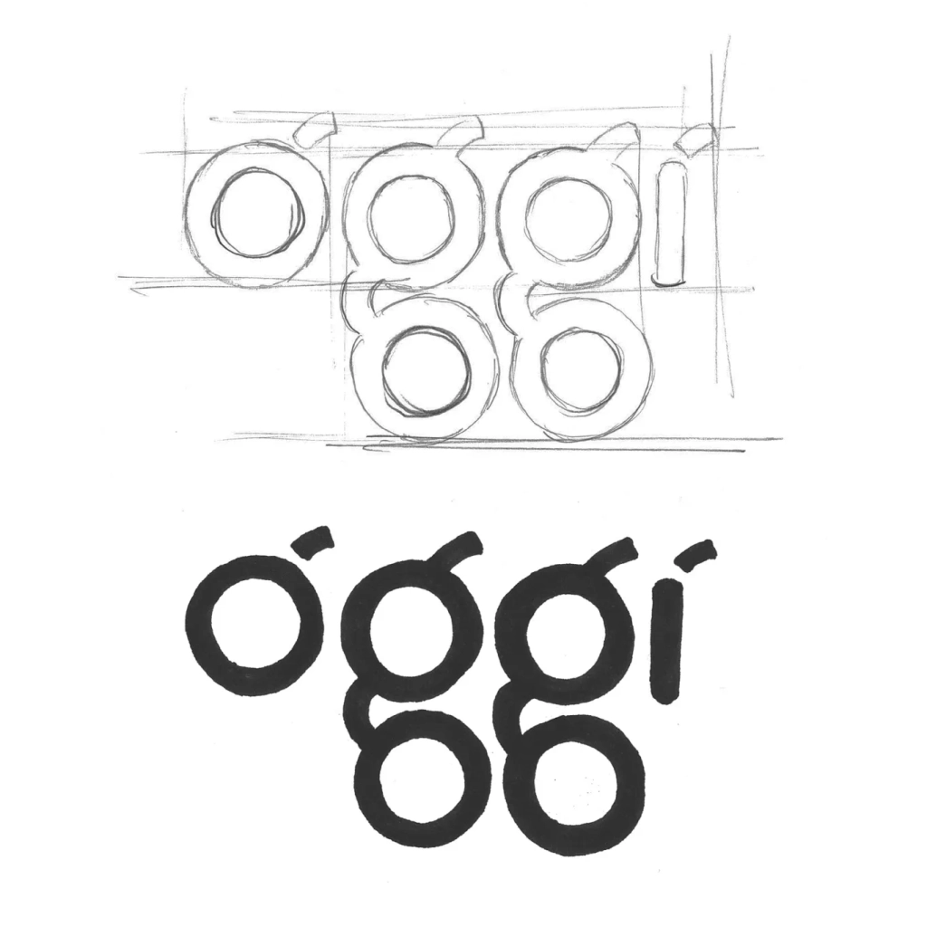 Hand-illustrated typography scamp for the Oggi logo.