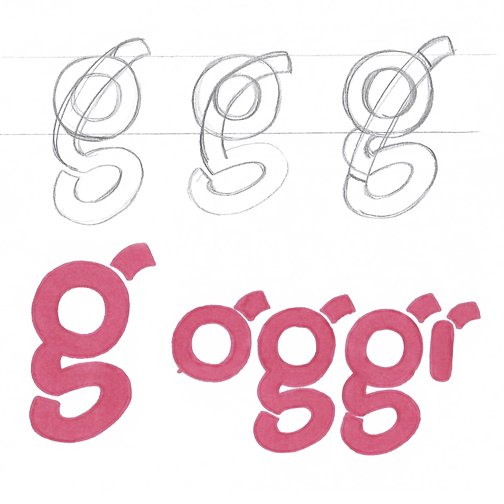 Hand-illustrated typography scamp for the Oggi logo.