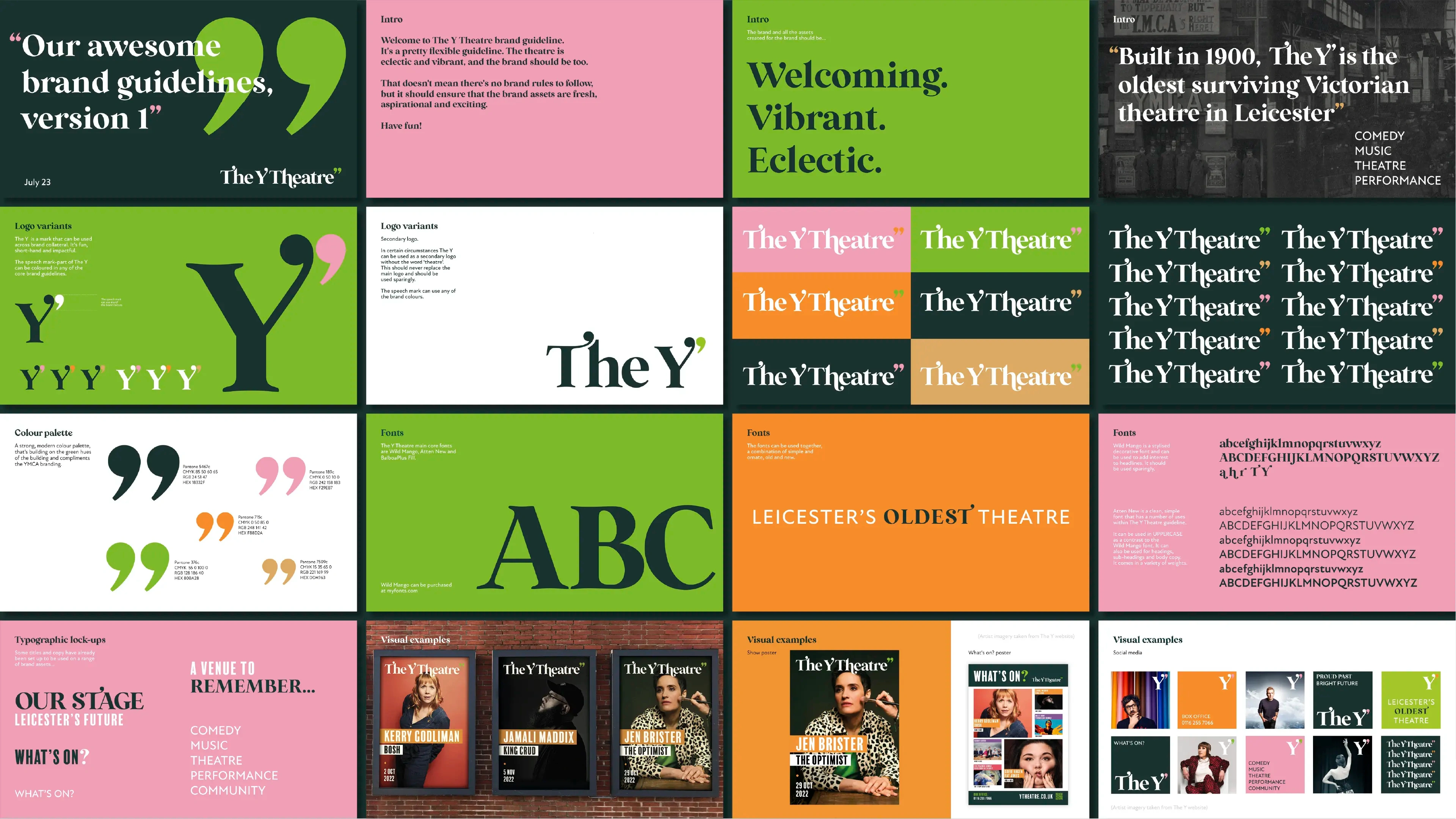 Full branding style guide designed including logo variations, colour palette, fonts and typography, along with visual examples of how the designs and brand works.